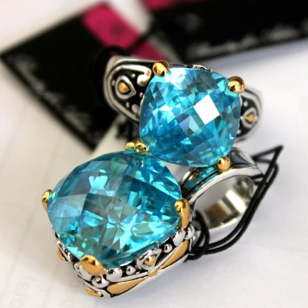 Elegant 12mm Faceted Aqua Blue CZ Throne Room Ring by Beauty for Ashes - Size 6
